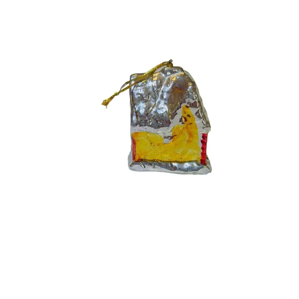 Ceramic Christmas Tree Village House Metallic Glaze Ornament 2 1/4” X 2” X 1 1/4